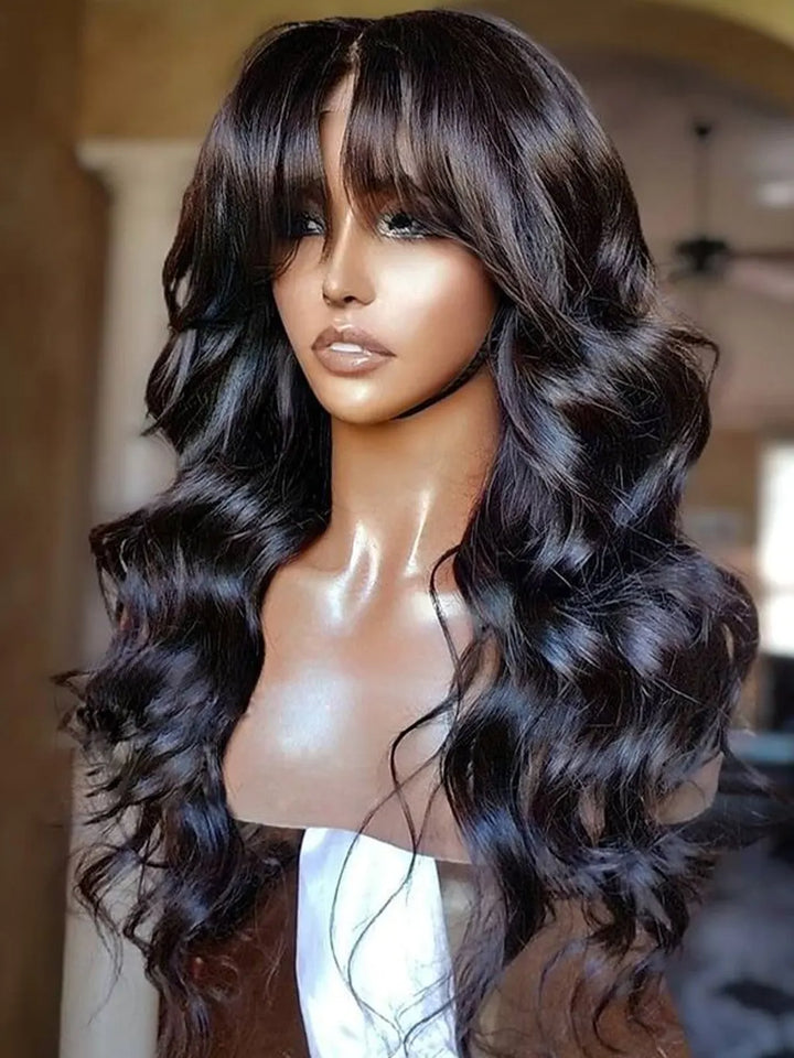 Dorsanee Curtain Bangs Wigs Body Wave Glueless HD Lace Human Hair Wigs