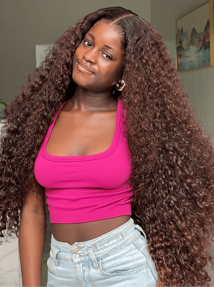 Dorsanee Dark Chocolate Brown Jerry Kinky Curly 13x4 Lace Front Human Hair Wigs 200 250 Density