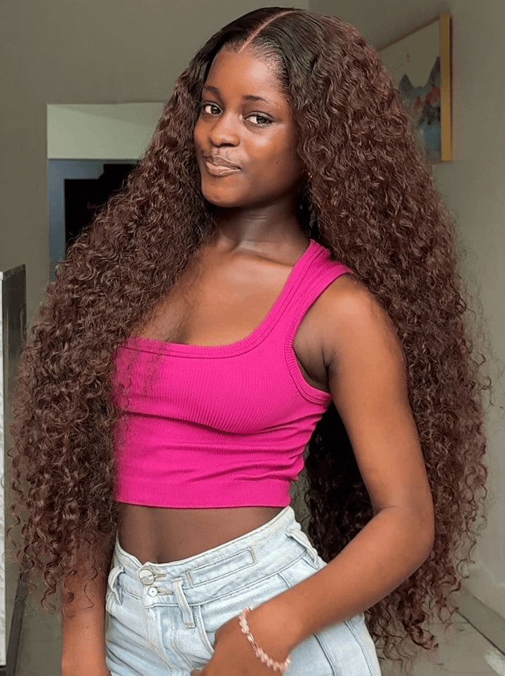 Dorsanee Dark Chocolate Brown Jerry Kinky Curly 13x4 Lace Front Human Hair Wigs 200 250 Density