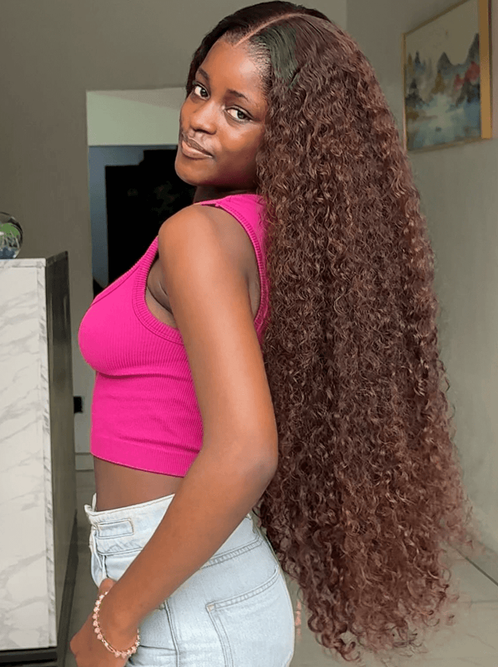 Dorsanee Dark Chocolate Brown Jerry Kinky Curly 13x4 Lace Front Human Hair Wigs 200 250 Density