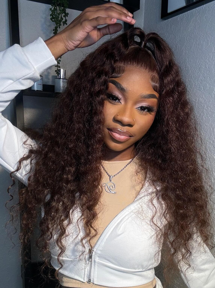 Dorsanee Hair Brown Brazilian Deep Wave Curly Wavy Lace Wig Pre Plucked Natural Hairline