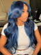 Dorsanee Deep Royal Blue Curtain Bangs 13x4 HD Lace Front Body Wave Human Hair Wigs