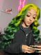 Dorsanee Emerald Green Skunk Stripe Yellow Body Wave Lace Front Human Hair Wigs