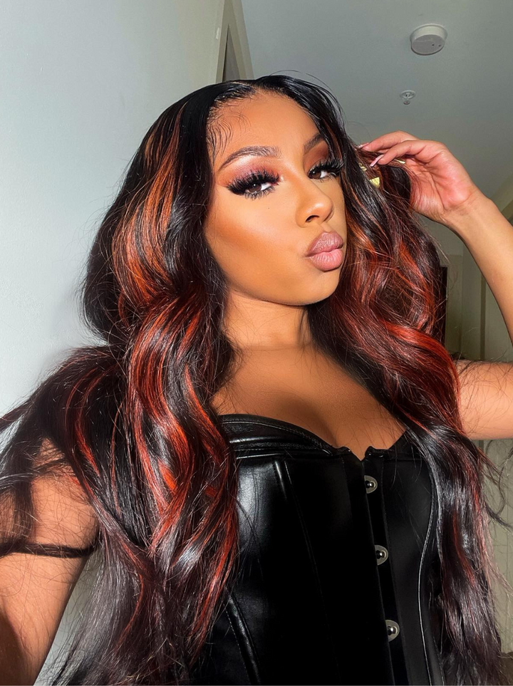 Dorsanee Ginger Orange on Black Highlight 13x4 HD Lace Front Body Wave Human Hair Wigs