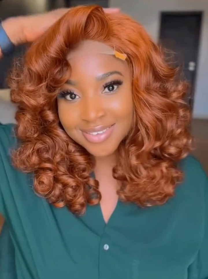 Dorsanee Ginger Orange Mature Short Bob Loose Body Wave Human Hair Wigs