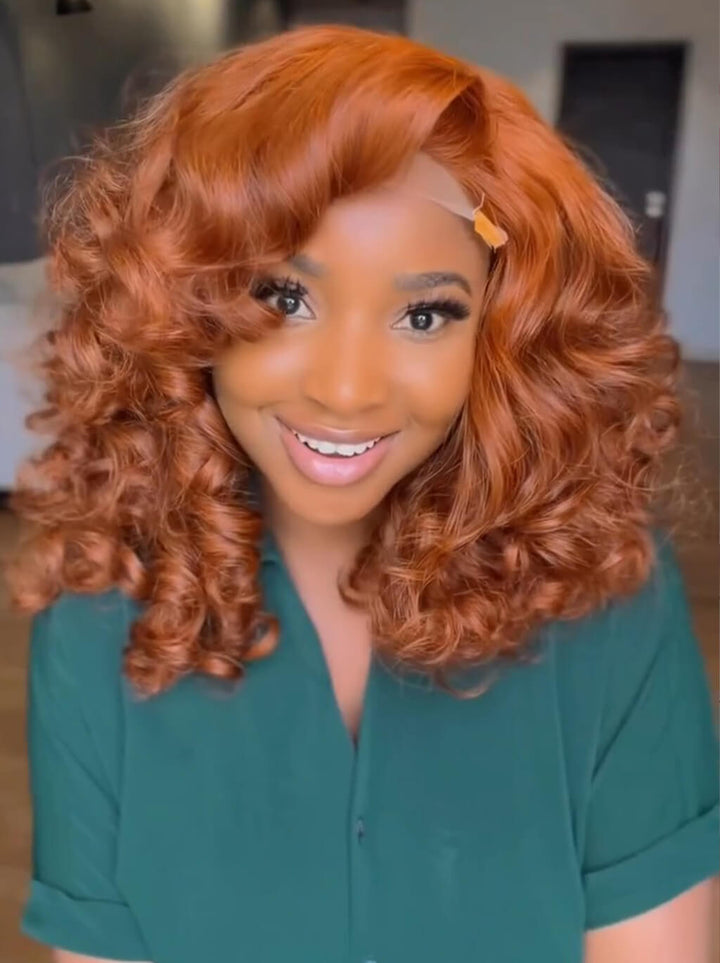 Dorsanee Ginger Orange Mature Short Bob Loose Body Wave Human Hair Wigs