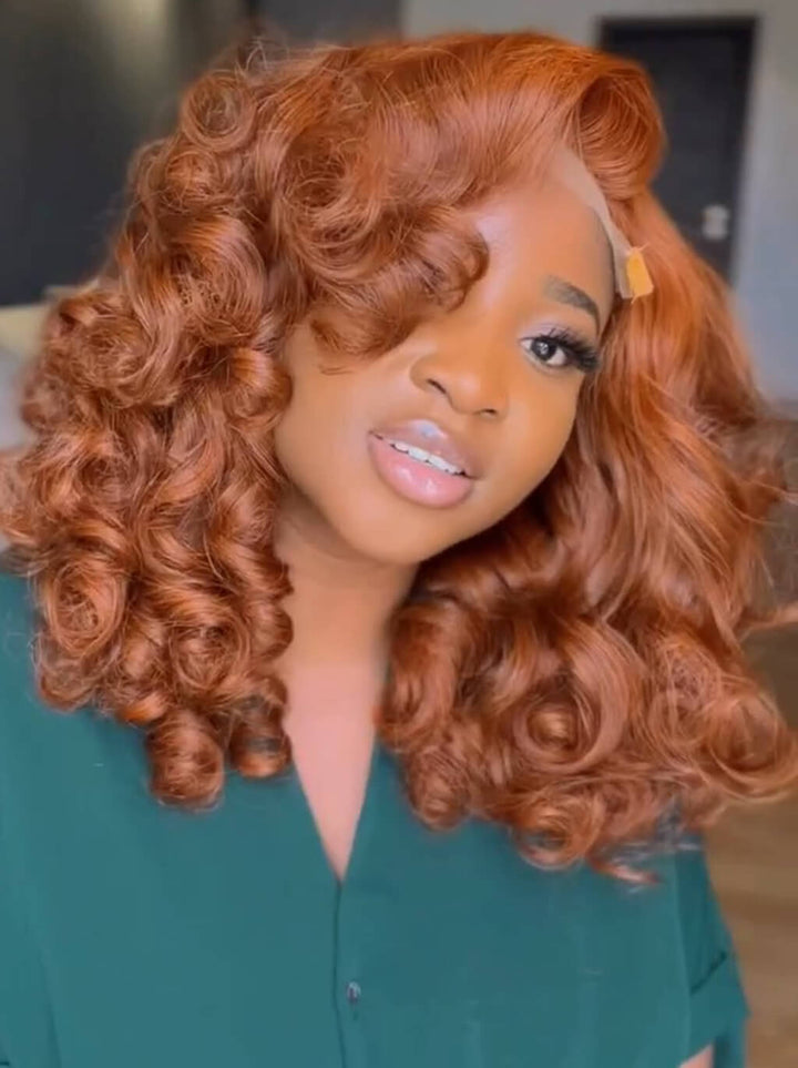 Dorsanee Ginger Orange Mature Short Bob Loose Body Wave Human Hair Wigs