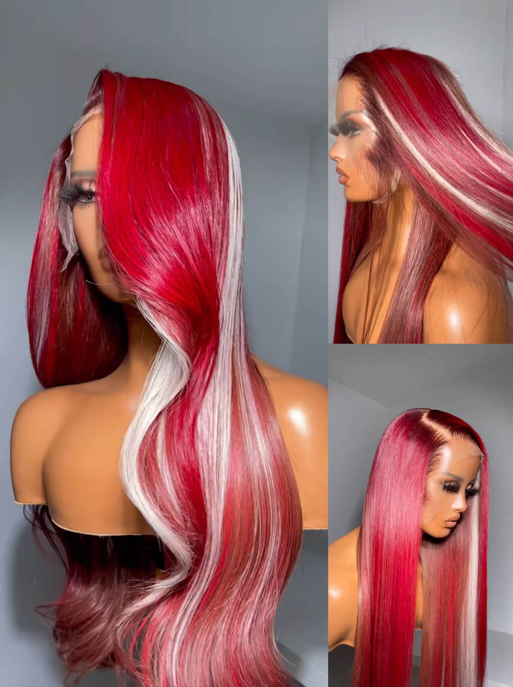 Dorsanee Blue Red Blonde Highlight 13x4 HD Lace Front Body Wave Human Hair Wigs