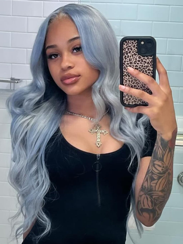 Dorsanee Grayish Blue 13x4 Lace Front Virgin Human Hair Wigs 200 Density