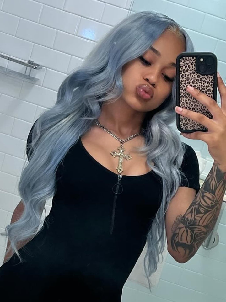 Dorsanee Grayish Blue 13x4 Lace Front Virgin Human Hair Wigs 200 Density
