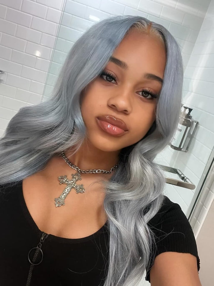 Dorsanee Grayish Blue 13x4 Lace Front Virgin Human Hair Wigs 200 Density