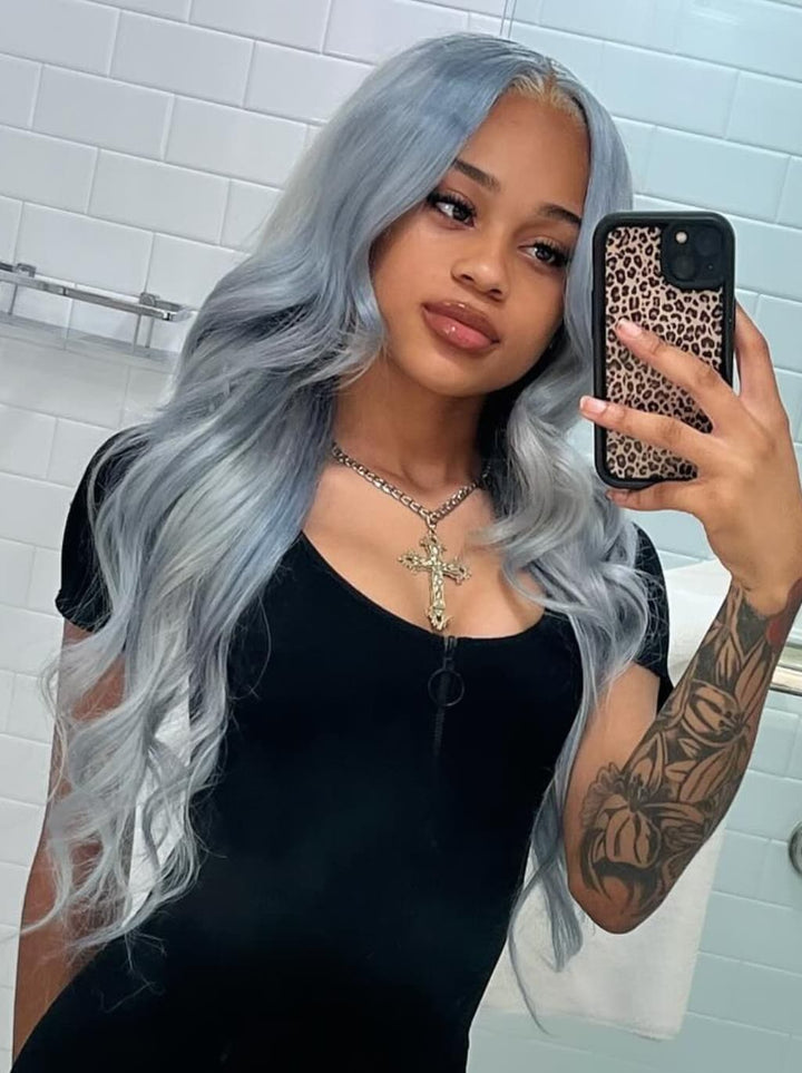 Dorsanee Grayish Blue 13x4 Lace Front Virgin Human Hair Wigs 200 Density