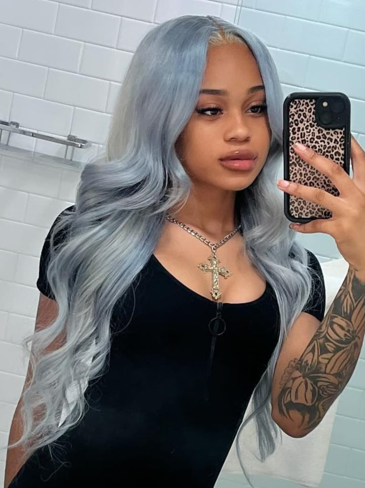 Dorsanee Grayish Blue 13x4 Lace Front Virgin Human Hair Wigs 200 Density