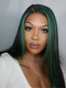 Dorsanee Black and Green Highlight Streaks 13x4 HD Lace Front Straight Human Hair Weave Wigs