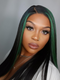 Dorsanee Black and Green Highlight Streaks 13x4 HD Lace Front Straight Human Hair Weave Wigs