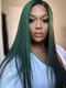Dorsanee Black and Green Highlight Streaks 13x4 HD Lace Front Straight Human Hair Weave Wigs