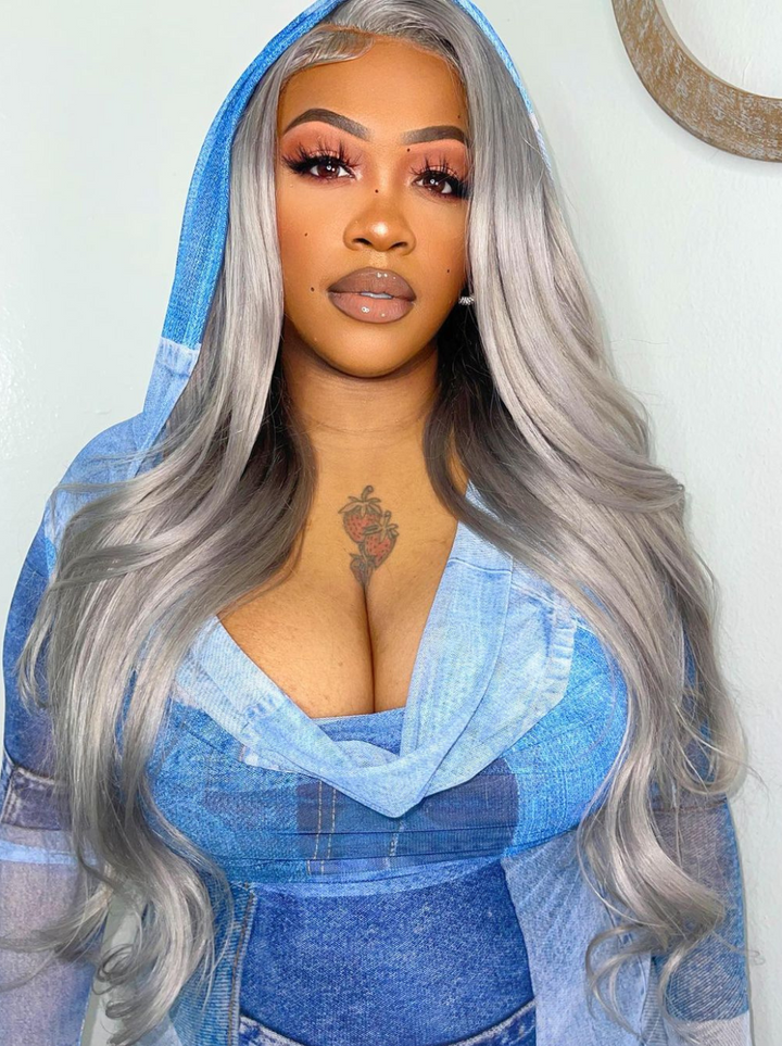 Dorsanee 200 Density Gray 13x4 Lace Front Straight Body Wave Human Hair Wigs