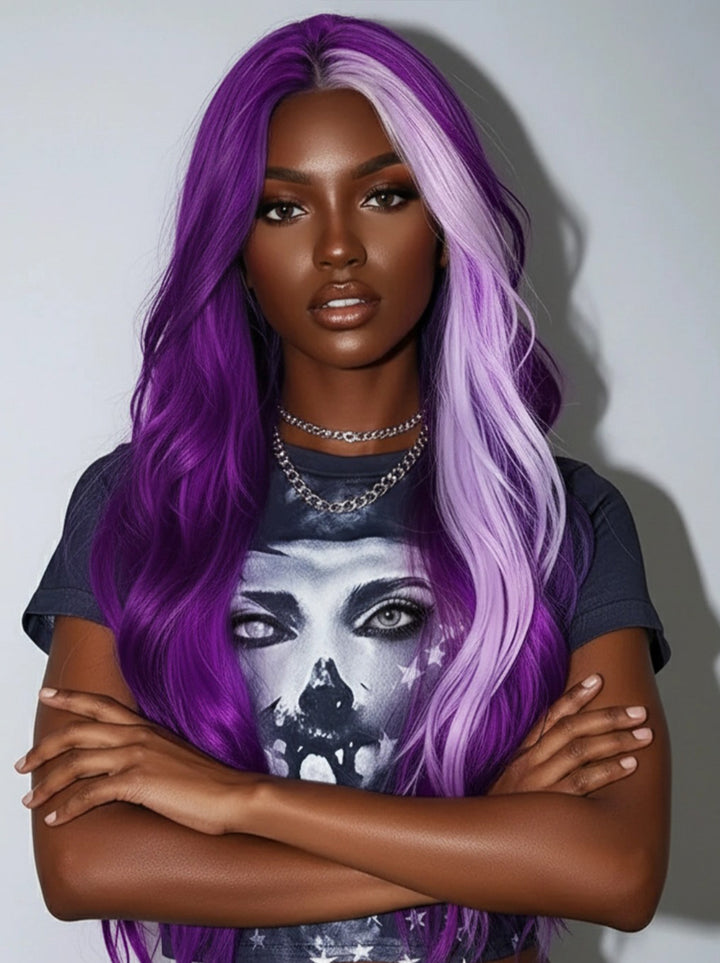 Dorsanee Halloween Cosplay Lavender Streak Purple 13x4 Lace Front Human Hair Wigs