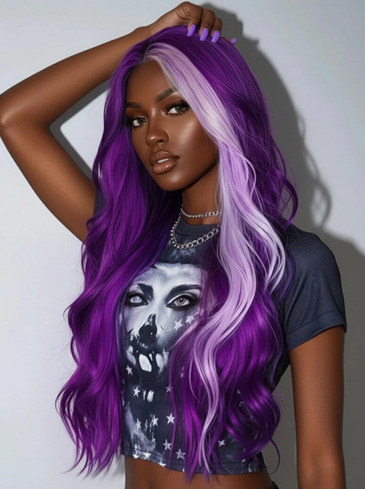 Dorsanee Halloween Cosplay Lavender Streak Purple 13x4 Lace Front Human Hair Wigs