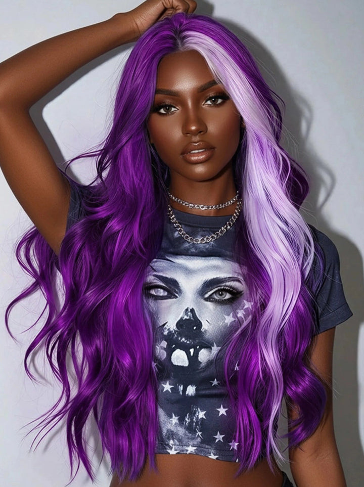Dorsanee Halloween Cosplay Lavender Streak Purple 13x4 Lace Front Human Hair Wigs