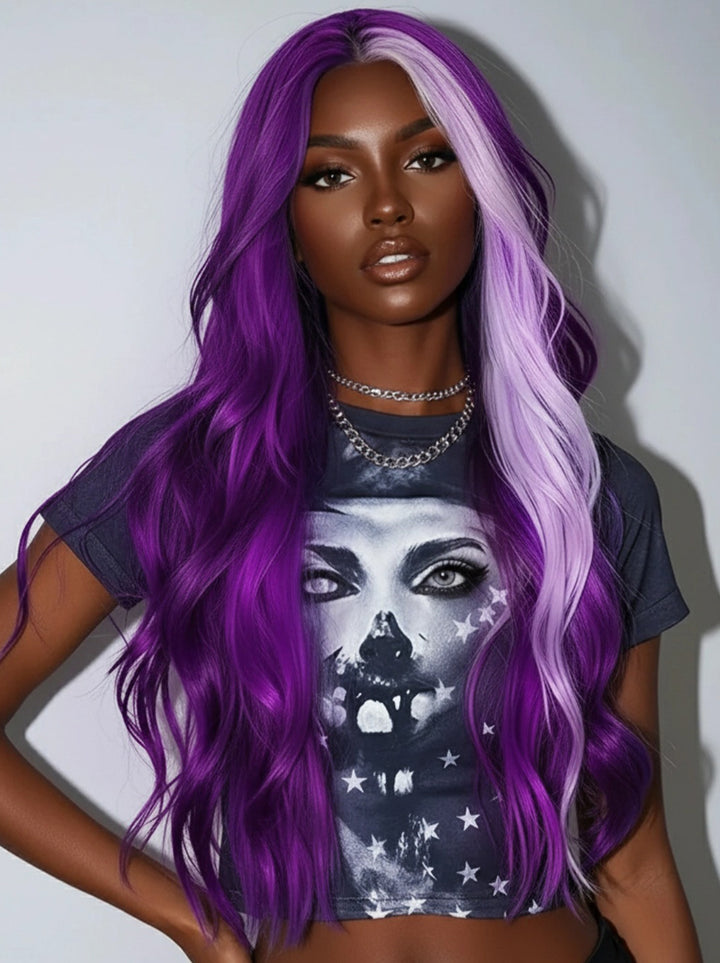 Dorsanee Halloween Cosplay Lavender Streak Purple 13x4 Lace Front Human Hair Wigs