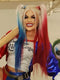 Dorsanee Halloween Cosplay Ombre Blonde Half Blue Half Burgundy Red 13x4 Lace Front Human Hair Wig