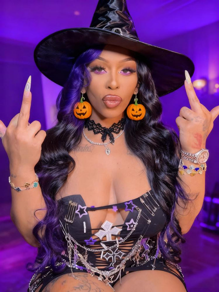 Dorsanee Halloween Cosplay Ombre Split Dye Black Purple Color 13x4 HD Lace Front Human Hair Wigs