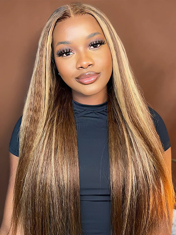 Dorsanee Honey Blonde Highlight 13x4 Lace Front Kinky Straight Human Hair Wig