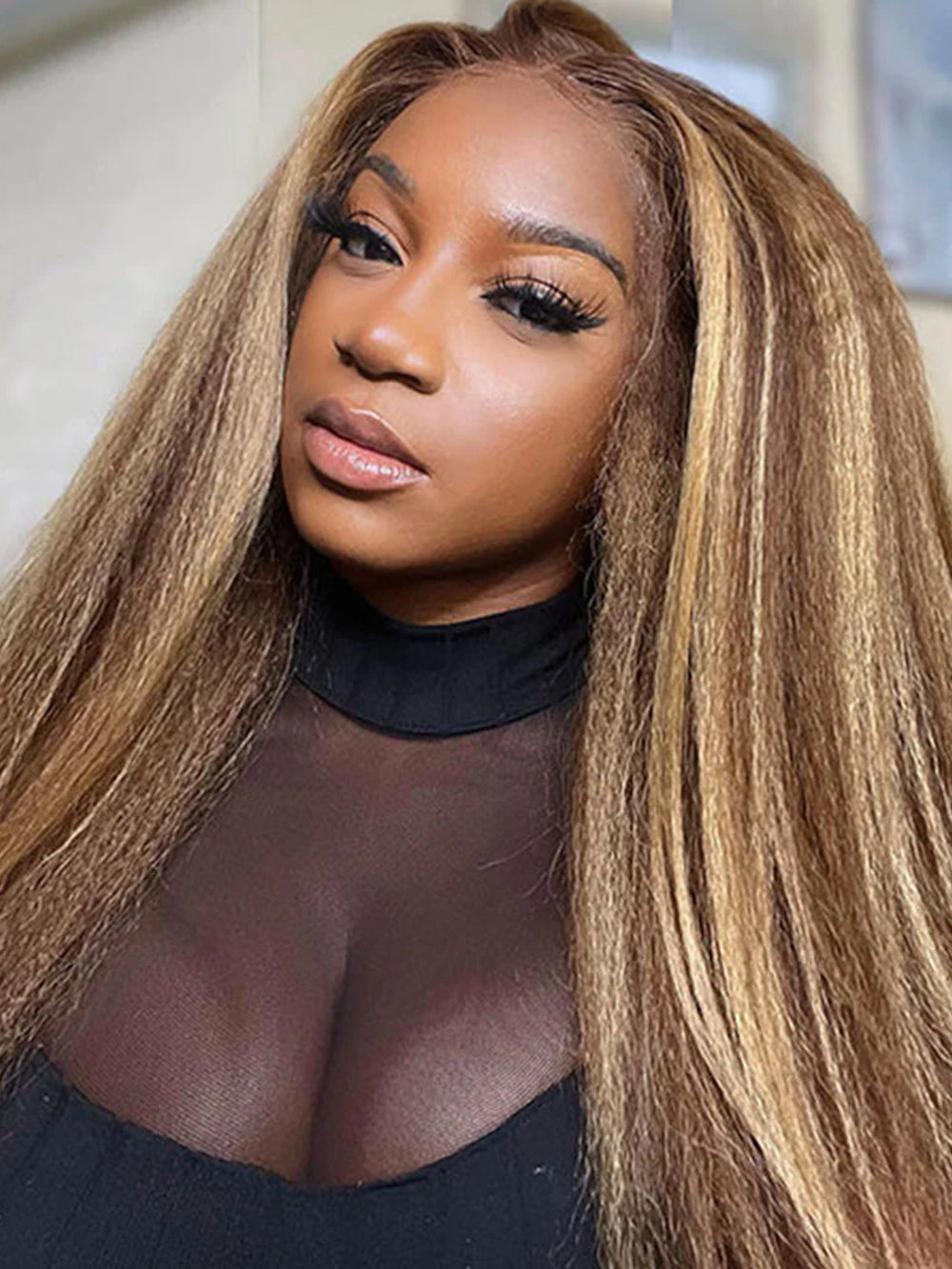 Dorsanee Honey Blonde Highlight 13x4 Lace Frontal Kinky Straight Human Hair Wigs