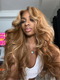 Dorsanee Honey Blonde Light Brown Highlight Body Wave 13x4 Lace Front Human Hair Wigs