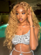 Colored #27 Honey Blonde Water Wave Human Hair Wigs 13x4 Lace Front Wig Dorsanee Transparent Curly  Hair