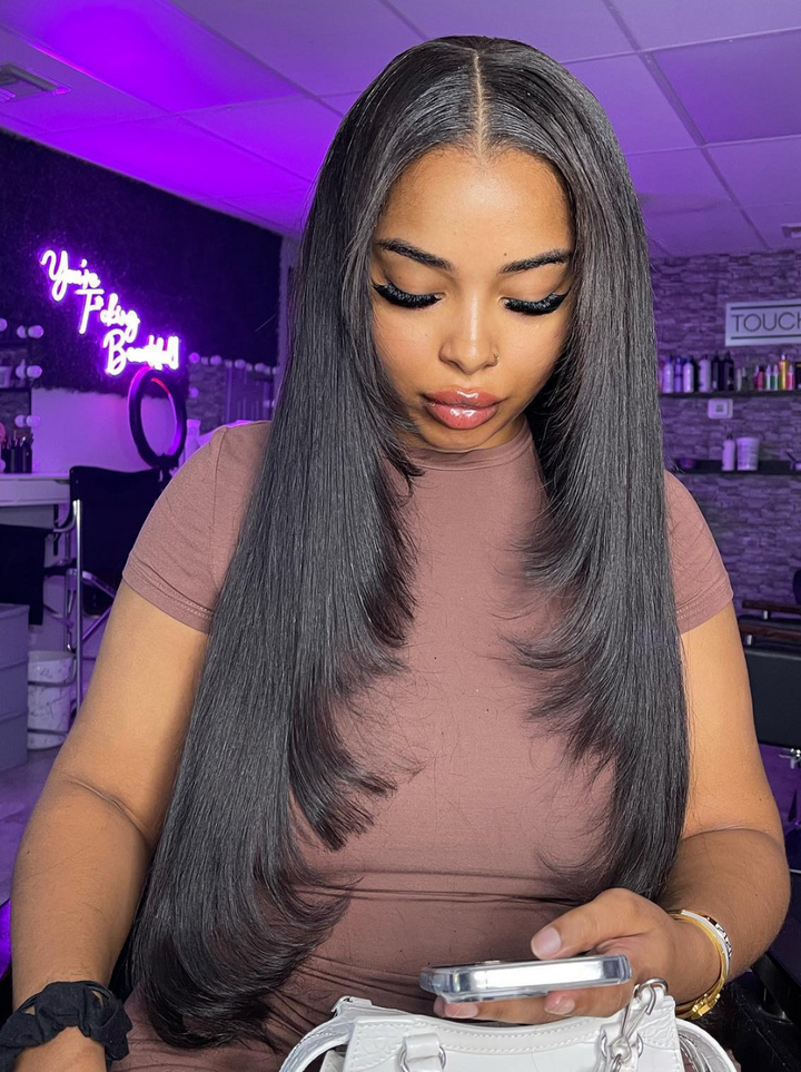 Dorsanee 250 Density Layered Cut 13x4 Lace Front Straight Human Hair Weave Wigs