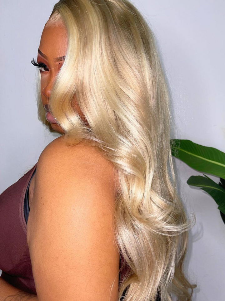 Dorsanee Platinum Strawberry Blonde Brown Highlights Body Wave 13x4 Lace Front Human Hair Weave Wigs