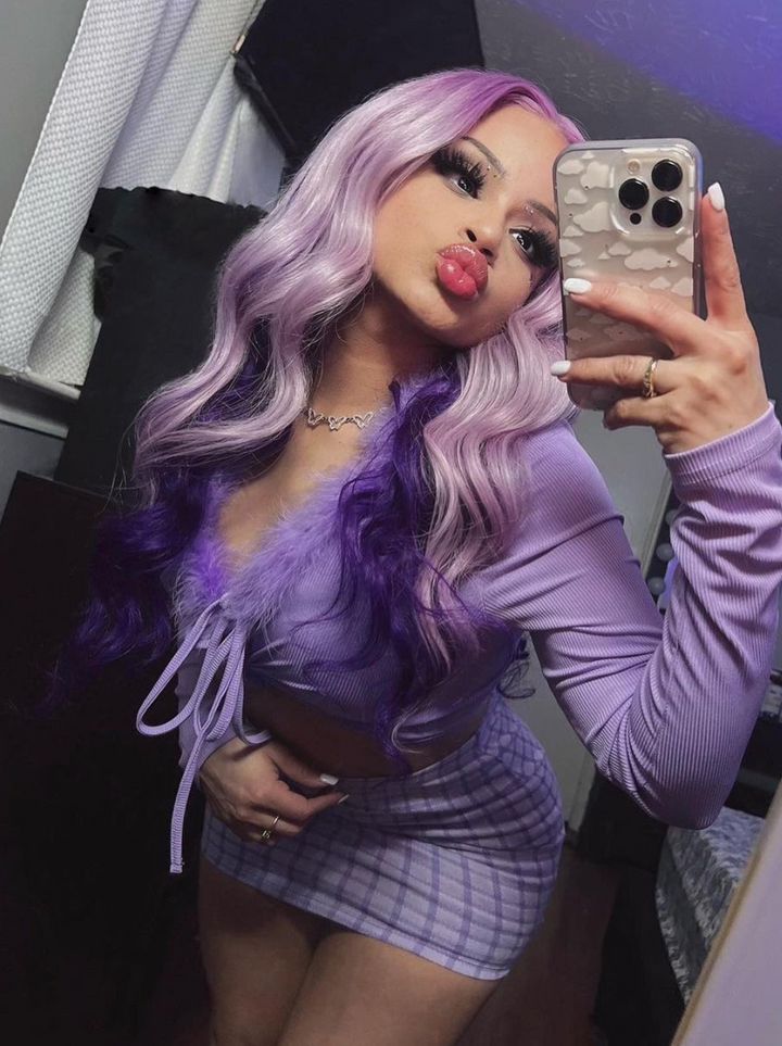 Dorsanee Black Friday Lavender Purple Peekaboo Colored Body Wave 13x4 Lace Front Human Hair Wigs