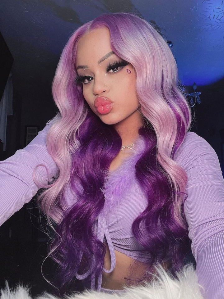Dorsanee Black Friday Lavender Purple Peekaboo Colored Body Wave 13x4 Lace Front Human Hair Wigs