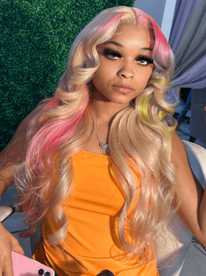 Dorsanee Multi Color Platinum Blonde Pink Purple Yellow Virgin Human Hair Wigs