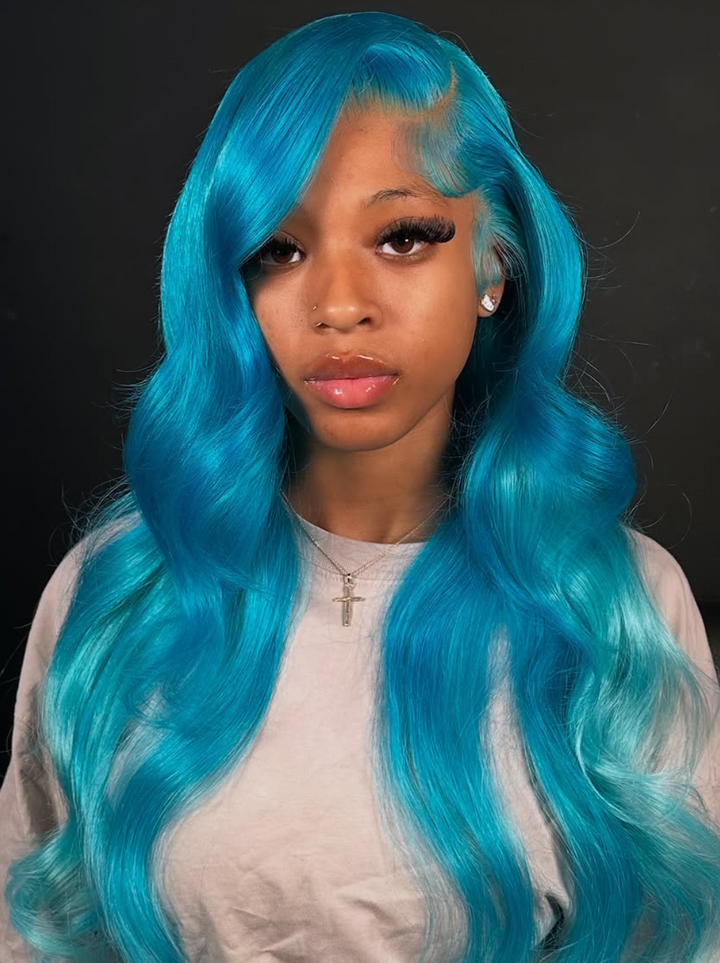 Dorsanee 200 Density Pastel Green 13x4 Lace Front Straight Body Wave Human Hair Wigs