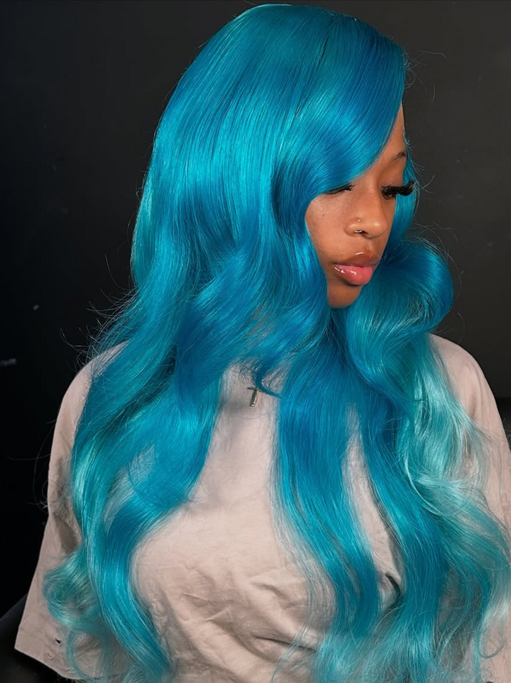 Dorsanee 200 Density Pastel Green 13x4 Lace Front Straight Body Wave Human Hair Wigs