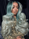 Dorsanee Ombre Ash Blue Gray Skunk Stripe 13x4 Lace Front Straight Body Wave Human Hair Wigs