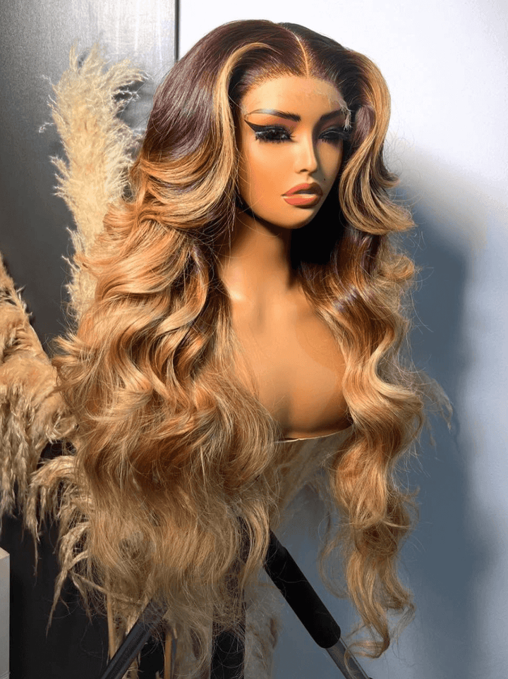 Dorsanee Ombre Black Brown Skunk Stripe 13x4 Lace Front Virgin Human Hair Wigs