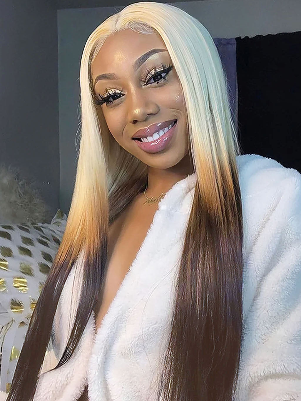 Dorsanee Ombre Blonde Brown Colored Wig Bone Straight 13x4 Lace Front Human Hair Wigs
