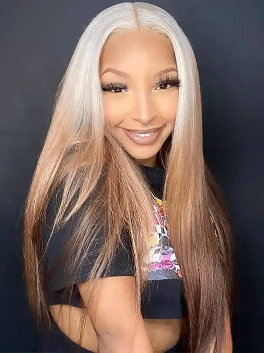 Dorsanee Ombre Blonde Brown Colored Wig Bone Straight 13x4 Lace Front Human Hair Wigs Colored Hair For Women