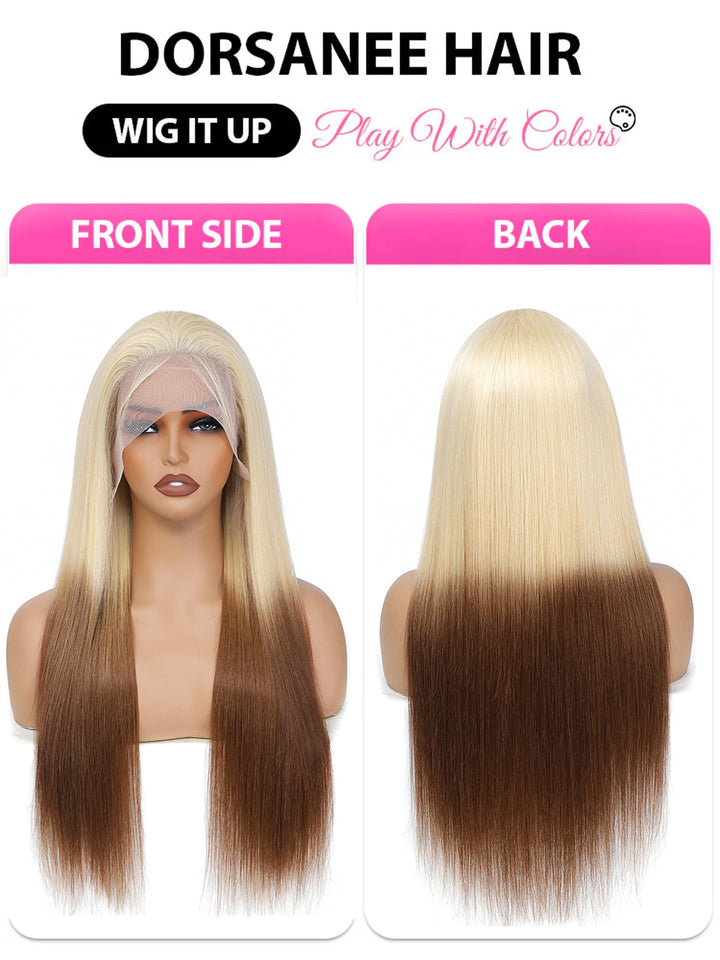 Dorsanee Ombre Blonde Brown Colored Wig Bone Straight 13x4 Lace Front Human Hair Wigs Colored Virgin Hair For Women