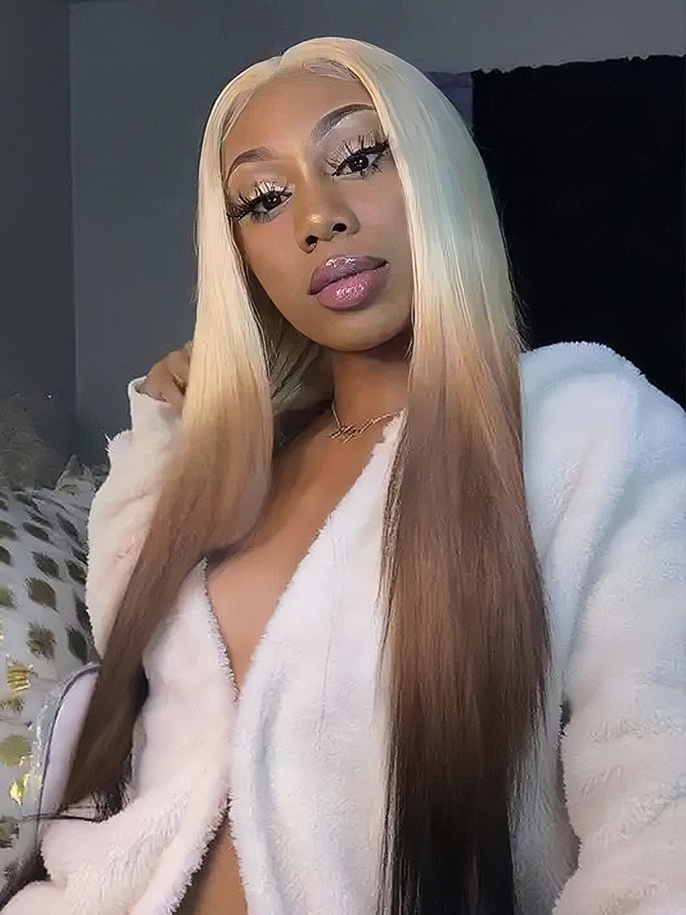 Dorsanee Ombre Blonde Brown Colored Wig Bone Straight 13x4 Lace Front Human Hair Wigs Colored Wig