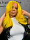 Dorsanee Ombre Neon Yellow Black Two Tones Color Wig 200 Density 13X4 Lace Front Human Hair Wigs