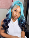 Dorsanee Ombre Ocean Breeze Blue Dark Blue Midnight Blue 13x4 Lace Front Human Hair Wigs