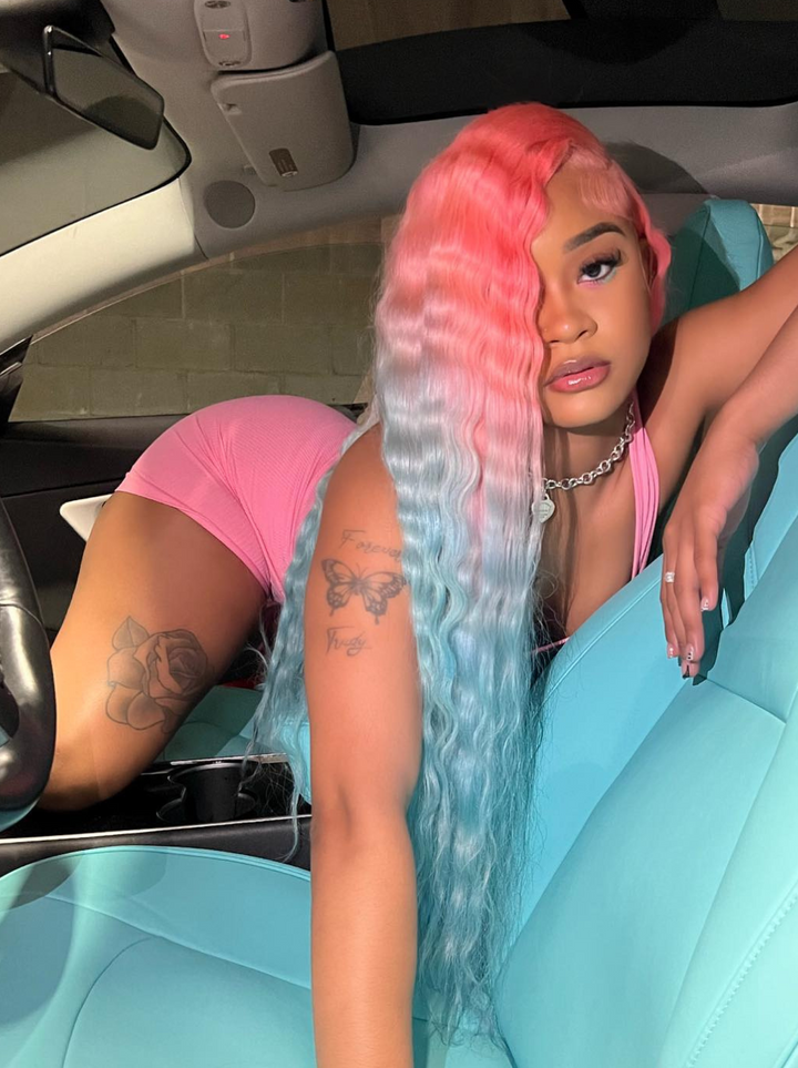 Dorsanee Ombre Pink Pastel Blue Ash Gray Color 13x4 Lace Front Human Hair Wigs