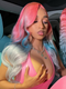 Dorsanee Ombre Pink Pastel Blue Ash Gray Color 13x4 Lace Front Human Hair Wigs