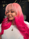 Dorsanee Ombre Pink Red Color With Black Highlight Bone Straight Human Hair Wig