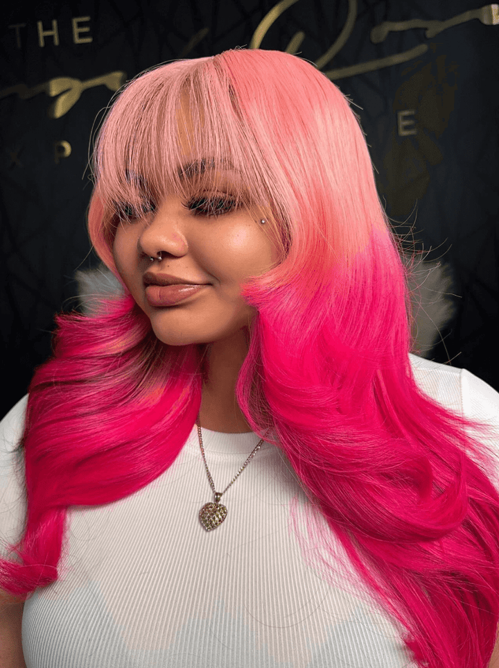 Dorsanee Ombre Pink Red Color With Black Highlight Bone Straight Human Hair Wig